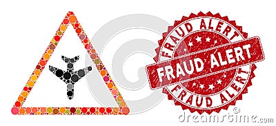 Mosaic Airplane Warning with Textured Fraud Alert Stamp Stock Photo