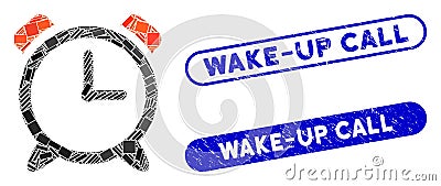 Rectangle Collage Alarm Clock with Scratched Wake-Up Call Seals Vector Illustration