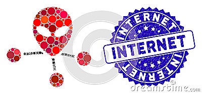Mosaic Alien Connections Icon with Textured Internet Seal Stock Photo