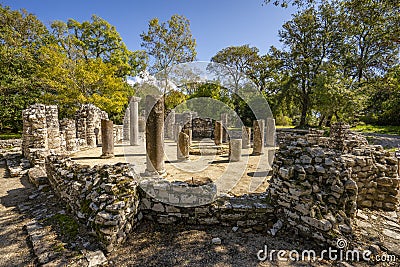 Mosaic of the ancient Baptistery dated from the 6th century at Butrint, Albania Stock Photo