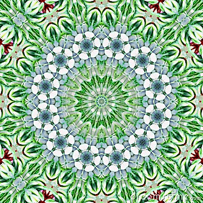 Mosaic art tile, irregular arabesque circle kaleidoscope pattern in green mint color Stock Photo