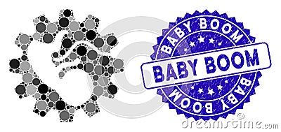 Mosaic Artificial Child Icon with Grunge Baby Boom Seal Vector Illustration
