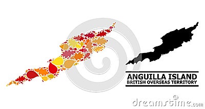 Autumn Leaves - Mosaic Map of Anguilla Island Vector Illustration