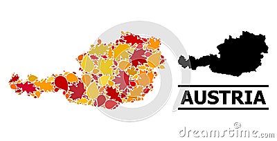 Autumn Leaves - Mosaic Map of Austria Vector Illustration