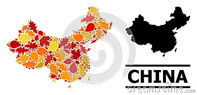 Autumn Leaves - Mosaic Map of China Vector Illustration