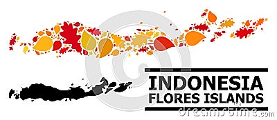 Autumn Leaves - Mosaic Map of Indonesia - Flores Islands Vector Illustration
