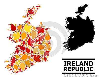 Autumn Leaves - Mosaic Map of Ireland Republic Vector Illustration