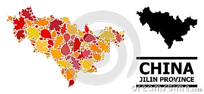 Autumn Leaves - Mosaic Map of Jilin Province Vector Illustration