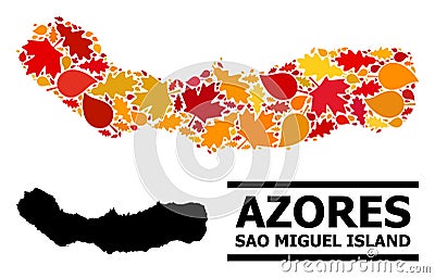 Autumn Leaves - Mosaic Map of Sao Miguel Island Vector Illustration