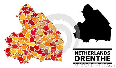 Autumn Leaves - Mosaic Map of Drenthe Province Vector Illustration