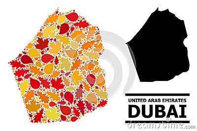 Autumn Leaves - Mosaic Map of Dubai Emirate Vector Illustration