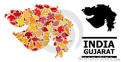 Autumn Leaves - Mosaic Map of Gujarat State Vector Illustration