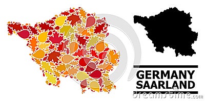 Autumn Leaves - Mosaic Map of Saarland State Vector Illustration