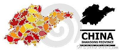 Autumn Leaves - Mosaic Map of Shandong Province Vector Illustration