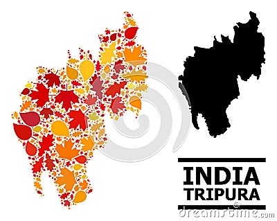 Autumn Leaves - Mosaic Map of Tripura State Vector Illustration