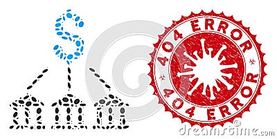 Mosaic Bank Association Icon with Coronavirus Scratched 404 Error Seal Vector Illustration