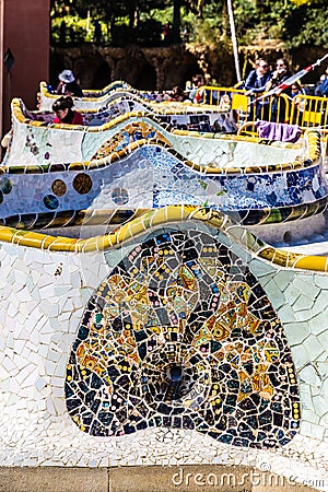 Mosaic Bench - Park Guell, Barcelona, Spain Editorial Stock Photo