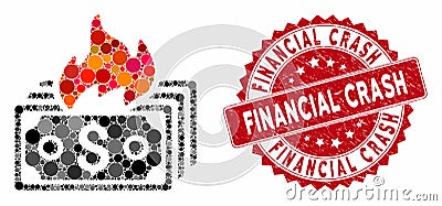 Mosaic Burn Banknotes with Distress Financial Crash Stamp Vector Illustration