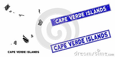 Mosaic Cape Verde Islands Map and Distress Rectangle Watermarks Stock Photo