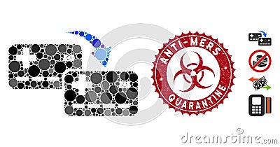 Collage Card to Card Transfer Icon with Grunge Anti-Mers Quarantine Stamp Vector Illustration