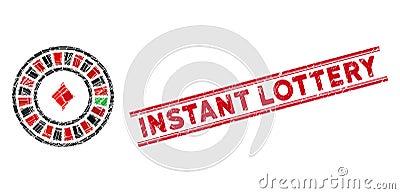 Casino Roulette Mosaic and Grunge Instant Lottery Seal with Lines Vector Illustration