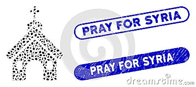 Oval Collage Church with Textured Pray for Syria Seals Stock Photo