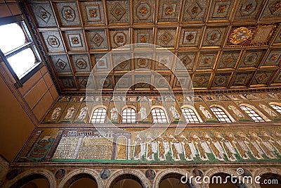 Mosaic of Classe town on left wall in Sant Apollinare Nuovo, Ravenna Stock Photo