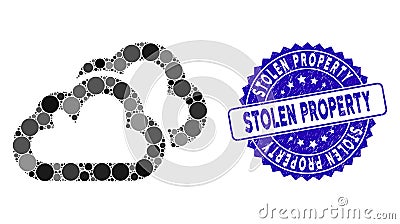 Collage Clouds Icon with Distress Stolen Property Stamp Stock Photo