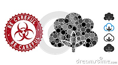 Collage Cotton Flower Icon with Grunge Be Careful Seal Vector Illustration