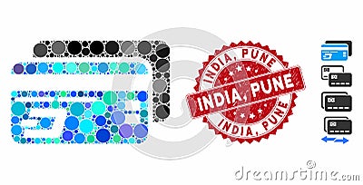 Mosaic Dash Bank Cards Icon with Scratched India, Pune Seal Stock Photo