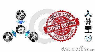 Mosaic Dash Mining Pool Icon with Textured Interview Questions Seal Stock Photo