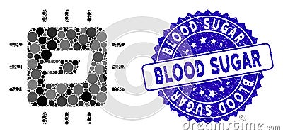 Mosaic Dash Processor Chip Icon with Grunge Blood Sugar Seal Vector Illustration