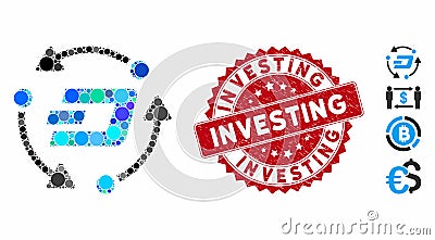 Mosaic Dash Turnover Icon with Grunge Investing Stamp Vector Illustration