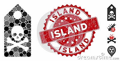 Mosaic Death Mark Icon with Scratched Island Stamp Vector Illustration