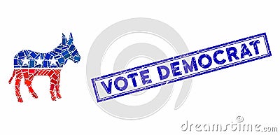 Rectangle Collage Democratic Donkey with Grunge Vote Democrat Seal Vector Illustration