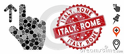 Mosaic Direction Icon with Textured Italy, Rome Seal Stock Photo