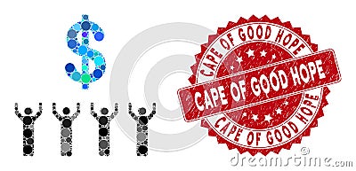 Collage Dollar Religion with Textured Cape of Good Hope Stamp Stock Photo