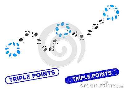 Oval Mosaic Dotted Chart with Textured Triple Points Stamps Stock Photo