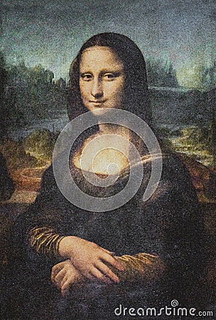 Mosaic dotted style of a oil painting of Mona Lisa (Lisa del Giocondo) portrait by the Italian artist Leonardo da Vinci Stock Photo