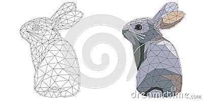 Mosaic easter bunny for coloring and design with example. isolated on white background. Vector Illustration