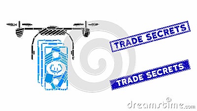 Euro Banknotes Drone Mosaic and Grunge Rectangle Trade Secrets Stamp Seals Vector Illustration