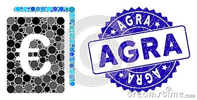 Collage Euro Document Icon with Textured Agra Seal Vector Illustration