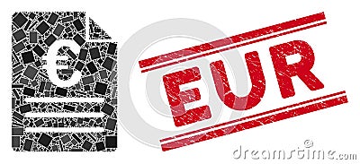 Euro Document Mosaic and Scratched EUR Stamp with Lines Vector Illustration