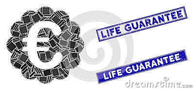 Euro Quality Seal Mosaic and Grunge Rectangle Life Guarantee Seals Stock Photo