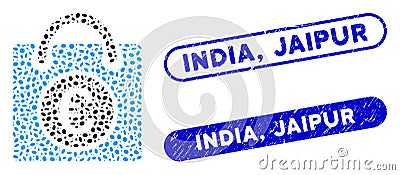 Ellipse Mosaic Euro Shopping Bag with Distress India, Jaipur Stamps Stock Photo