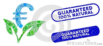 Rectangle Mosaic Euro Startup Sprout with Grunge Guaranteed 100 Percent Natural Seals Vector Illustration