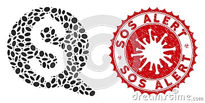 Mosaic Financial Message Balloon Icon with Coronavirus Textured Sos Alert Stamp Vector Illustration