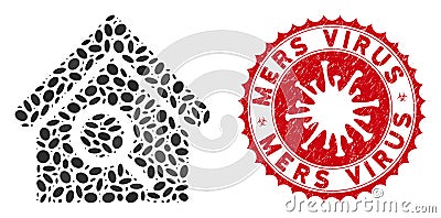 Mosaic Find Building Icon with Coronavirus Distress Mers Virus Seal Vector Illustration