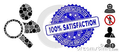 Mosaic Find User Icon with Scratched 100 Percent Customer Satisfaction 100 Percent Satisfaction Stamp Vector Illustration