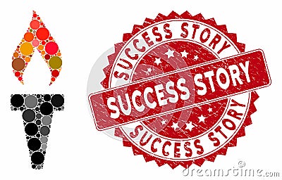 Mosaic Fire Torch with Grunge Success Story Seal Stock Photo